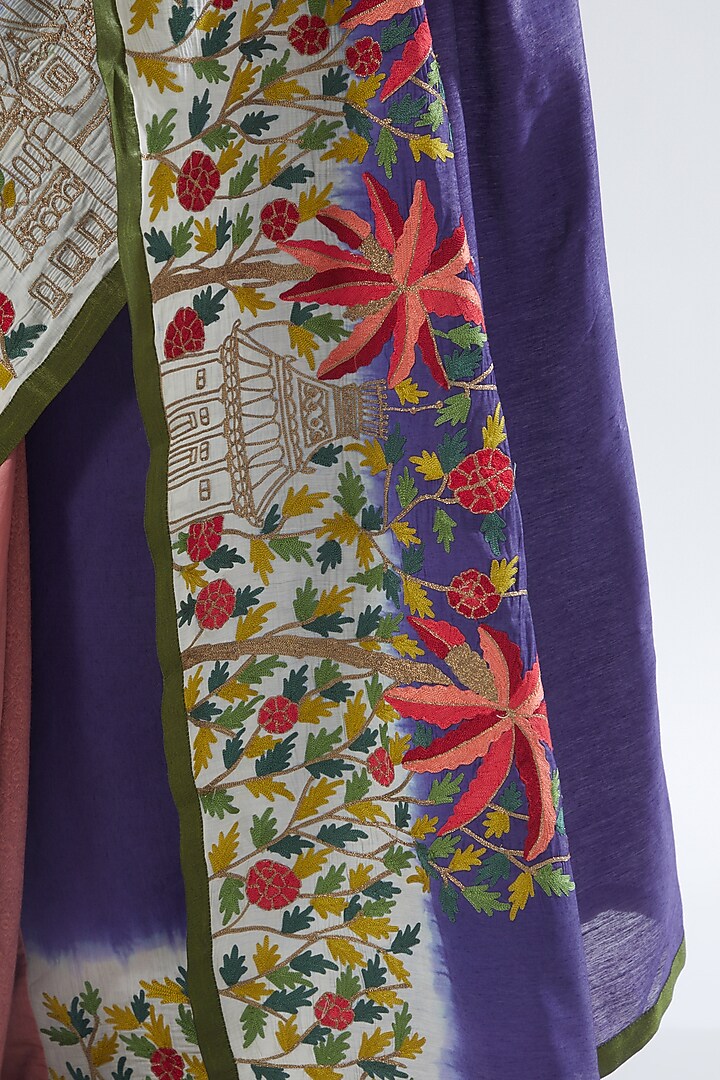 Pink & Purple Embroidered Wedding Saree Set by Aharin India at Pernia's Pop Up Shop