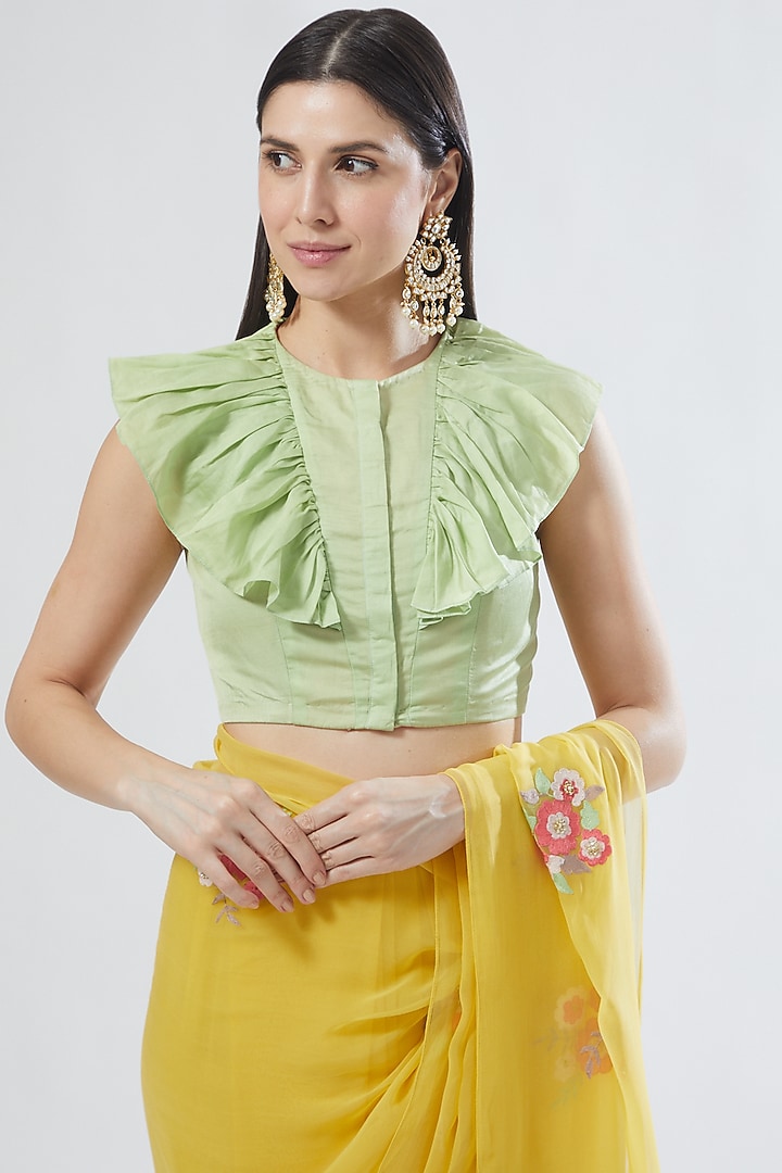 Yellow Embroidered Party Wear Saree Set by Aharin India at Pernia's Pop Up Shop