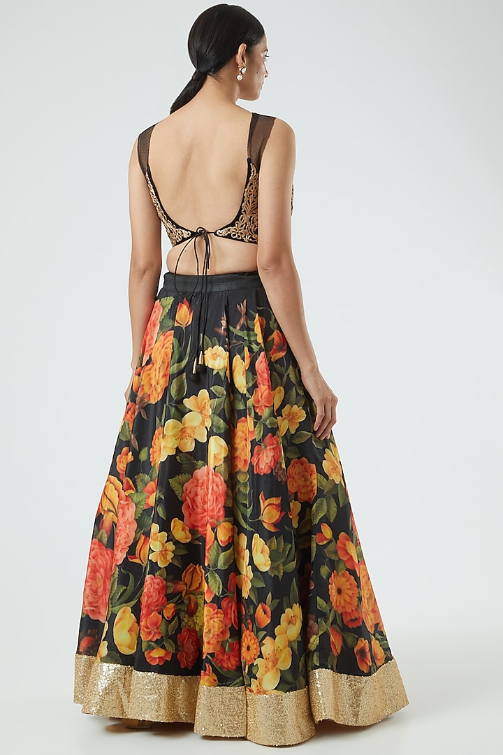 Black & Orange Printed Wedding Lehenga Set by Aharin India at Pernia's Pop Up Shop