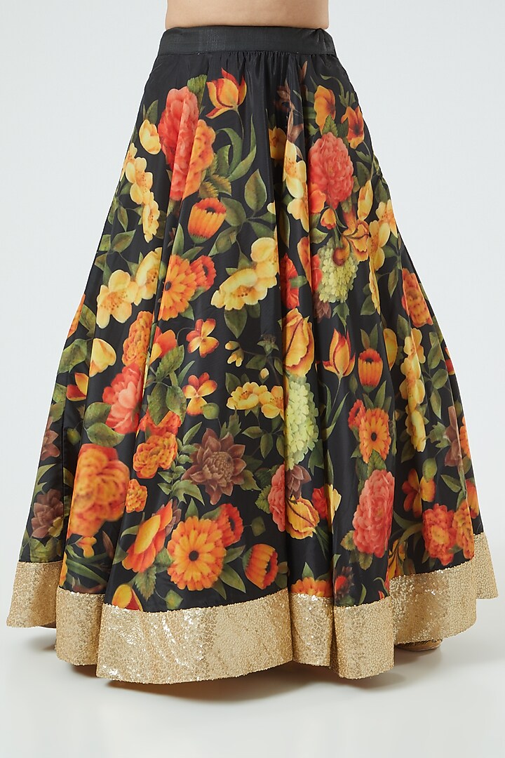 Black & Orange Printed Wedding Lehenga Set by Aharin India at Pernia's Pop Up Shop