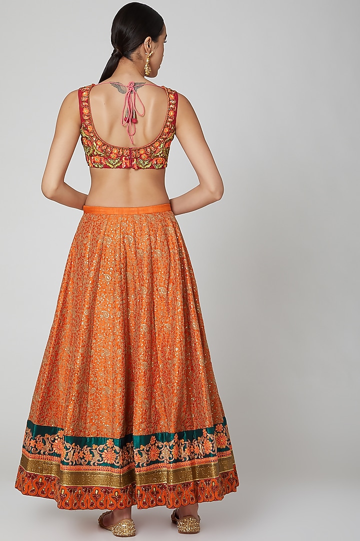 Orange Zardosi Embroidered Lehanga Set by Aharin India at Pernia's Pop Up Shop