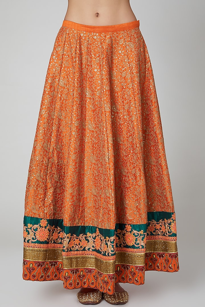 Orange Zardosi Embroidered Lehanga Set by Aharin India at Pernia's Pop Up Shop