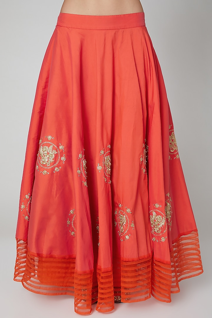 Orange Embroidered Wedding Lehenga Set by Aharin India at Pernia's Pop Up Shop