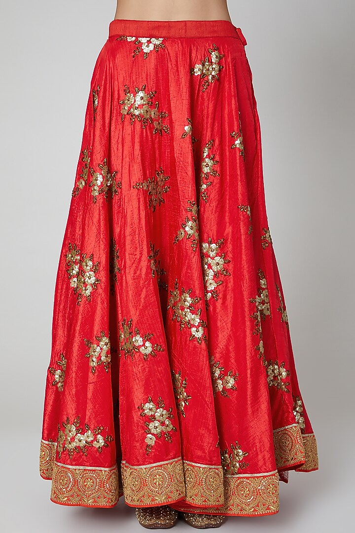 Red Embroidered Wedding Lehenga Set by Aharin India at Pernia's Pop Up Shop