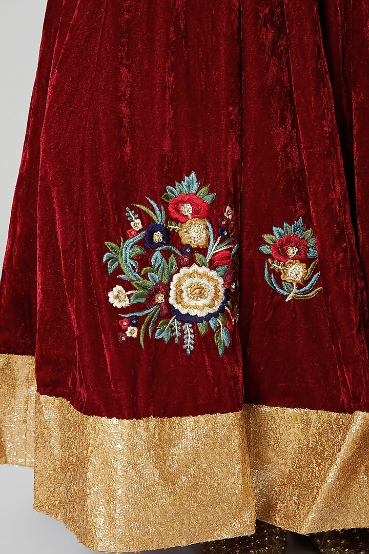 Maroon Embroidered Wedding Lehenga Set by Aharin India at Pernia's Pop Up Shop