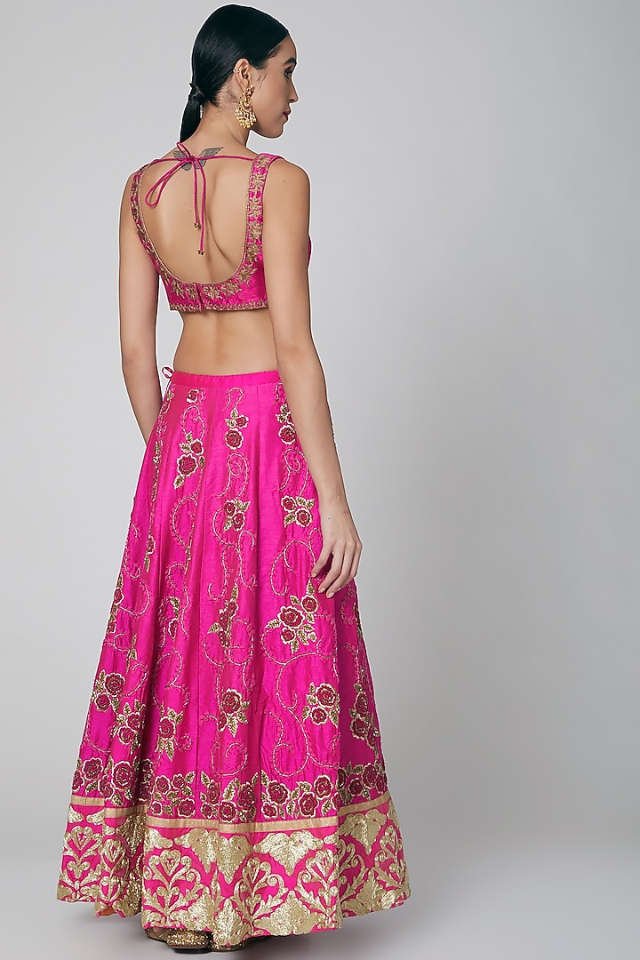 Pink & Gold Embroidered Wedding Lehenga Set by Aharin India at Pernia's Pop Up Shop
