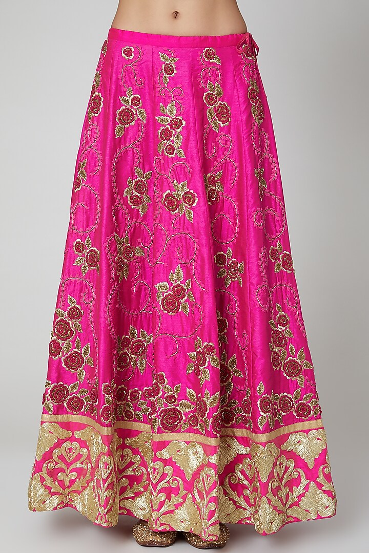 Pink & Gold Embroidered Wedding Lehenga Set by Aharin India at Pernia's Pop Up Shop