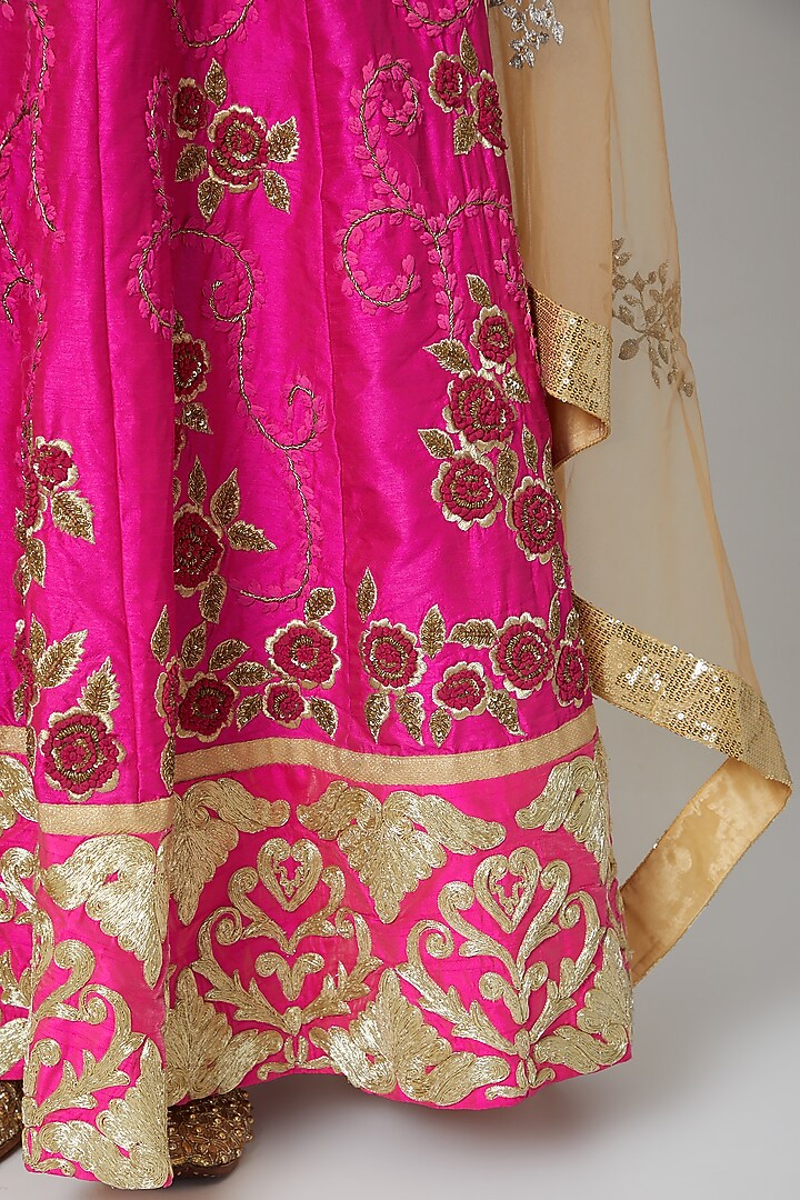 Pink & Gold Embroidered Wedding Lehenga Set by Aharin India at Pernia's Pop Up Shop