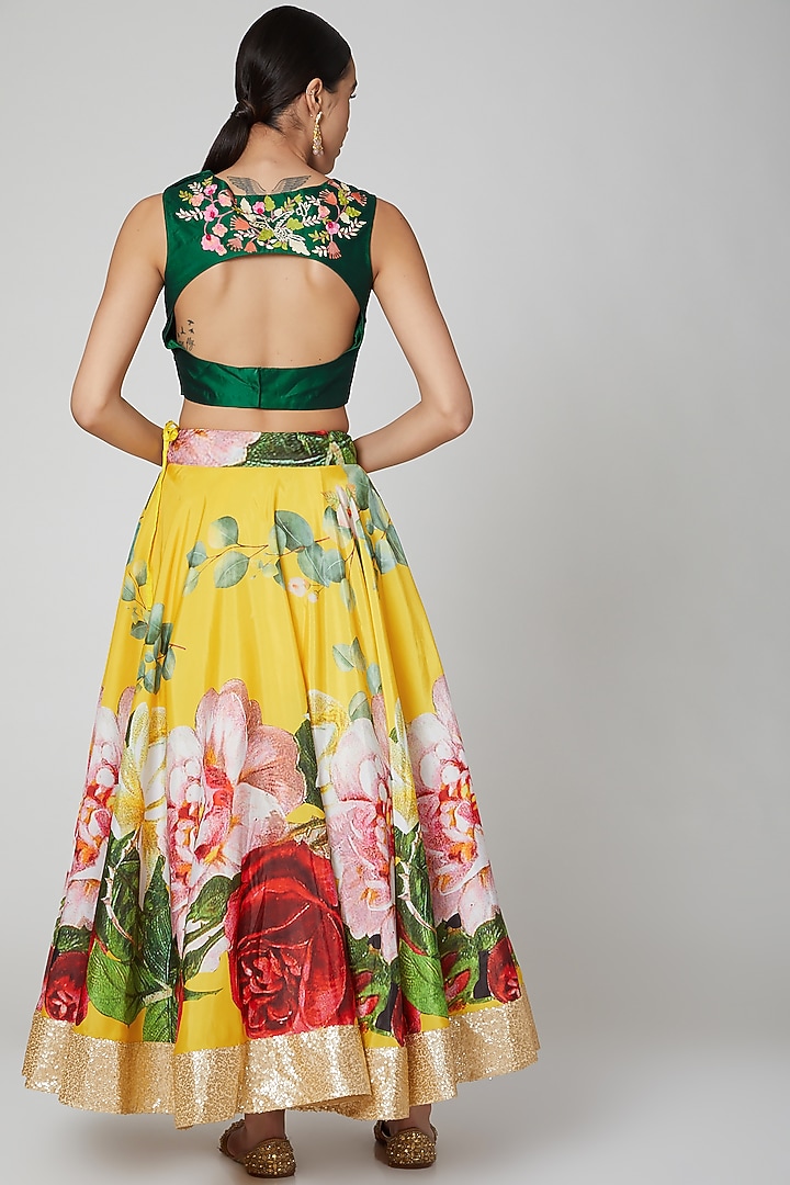 Yellow Embroidered Wedding Lehenga Set by Aharin India at Pernia's Pop Up Shop