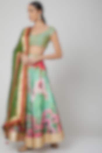 Pista Green Floral Wedding Lehenga Set by Aharin India at Pernia's Pop Up Shop
