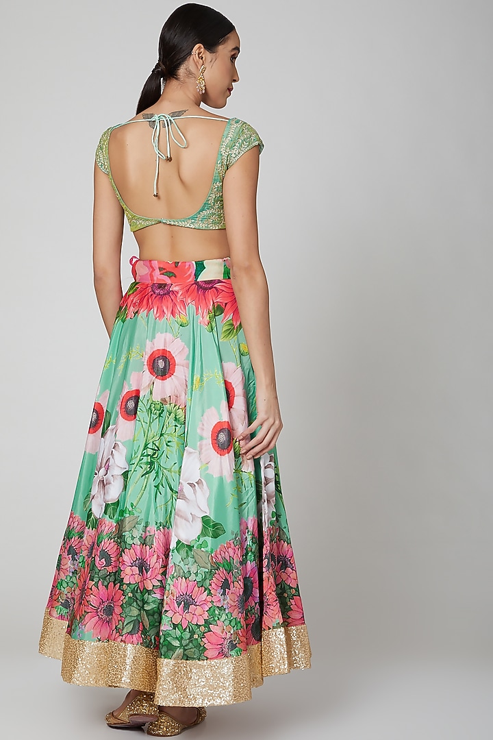Pista Green Floral Wedding Lehenga Set by Aharin India at Pernia's Pop Up Shop