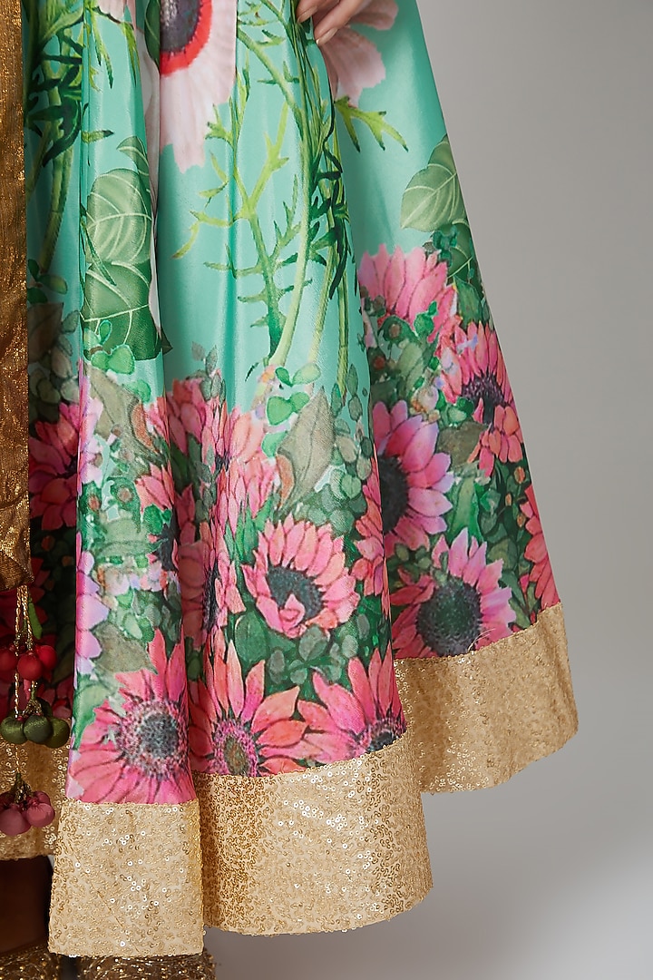 Pista Green Floral Wedding Lehenga Set by Aharin India at Pernia's Pop Up Shop