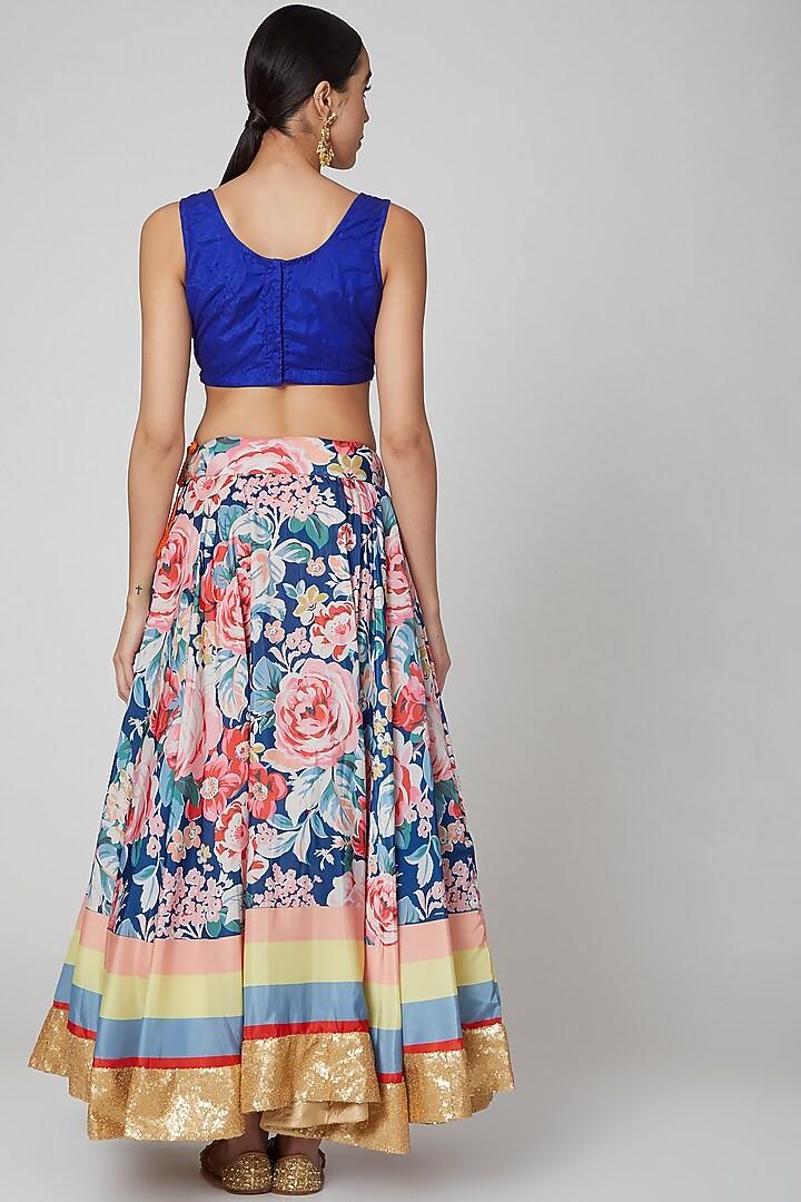 Royal Blue Floral Wedding Lehenga Set by Aharin India at Pernia's Pop Up Shop