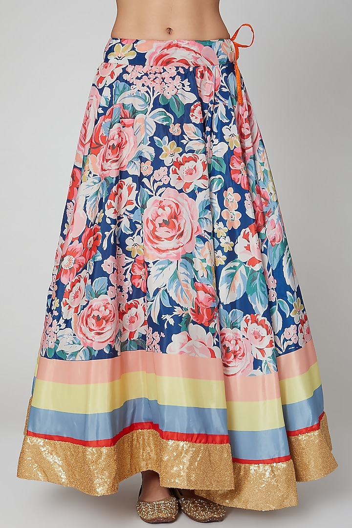 Royal Blue Floral Wedding Lehenga Set by Aharin India at Pernia's Pop Up Shop
