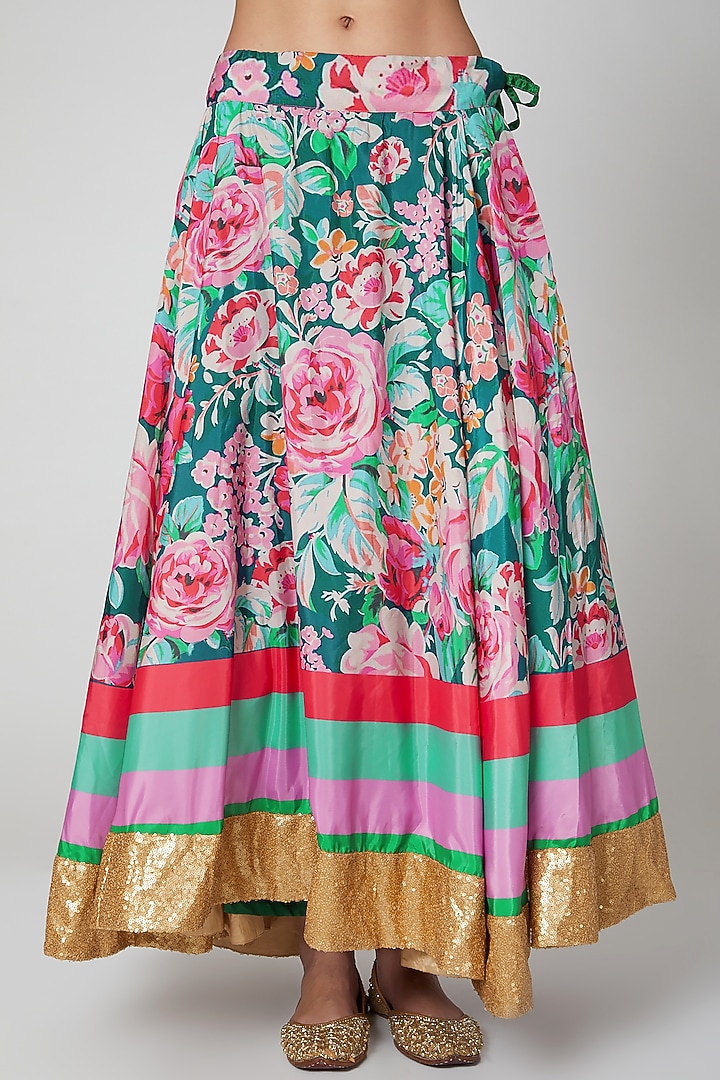 Teal & Pink Embroidered Wedding Lehenga Set by Aharin India at Pernia's Pop Up Shop