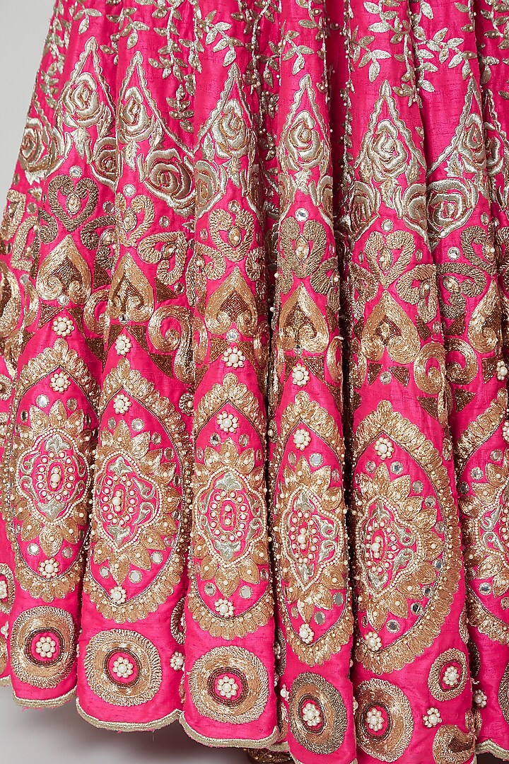 Pink & Gold Embroidered Bridal Lehenga Set by Aharin India at Pernia's Pop Up Shop
