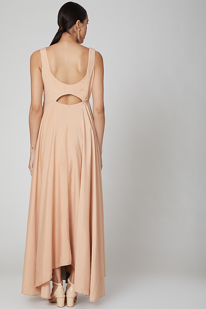 Peach Victoria Printed Party Wear Gown by Aharin India at Pernia's Pop Up Shop
