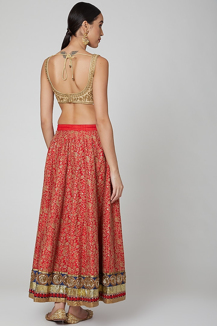 Red Embroidered Wedding Lehenga Set by Aharin India at Pernia's Pop Up Shop