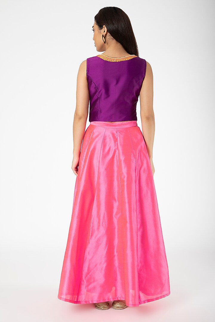 Purple Embroidered Jacket With Fuchsia Lehenga by Aharin India at Pernia's Pop Up Shop