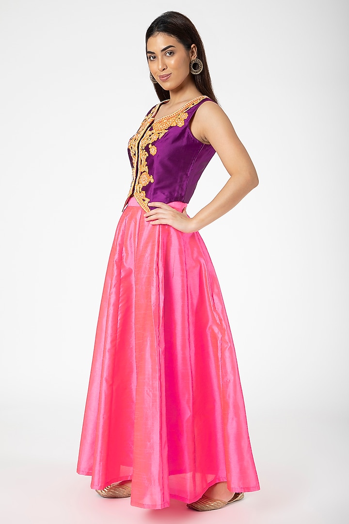 Purple Embroidered Jacket With Fuchsia Lehenga by Aharin India at Pernia's Pop Up Shop
