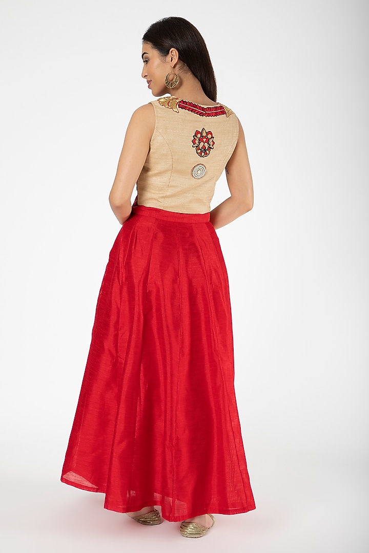 Red Embroidered Jacket With Lehenga by Aharin India at Pernia's Pop Up Shop