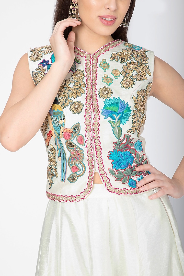 White Embroidered Jacket With Lehenga by Aharin India at Pernia's Pop Up Shop