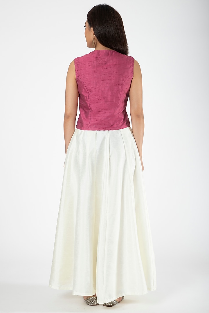 Onion Pink Embroidered Jacket With White Lehenga by Aharin India at Pernia's Pop Up Shop