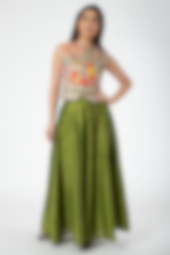 Gold Embroidered Jacket With Mehendi Green Lehenga by Aharin India at Pernia's Pop Up Shop