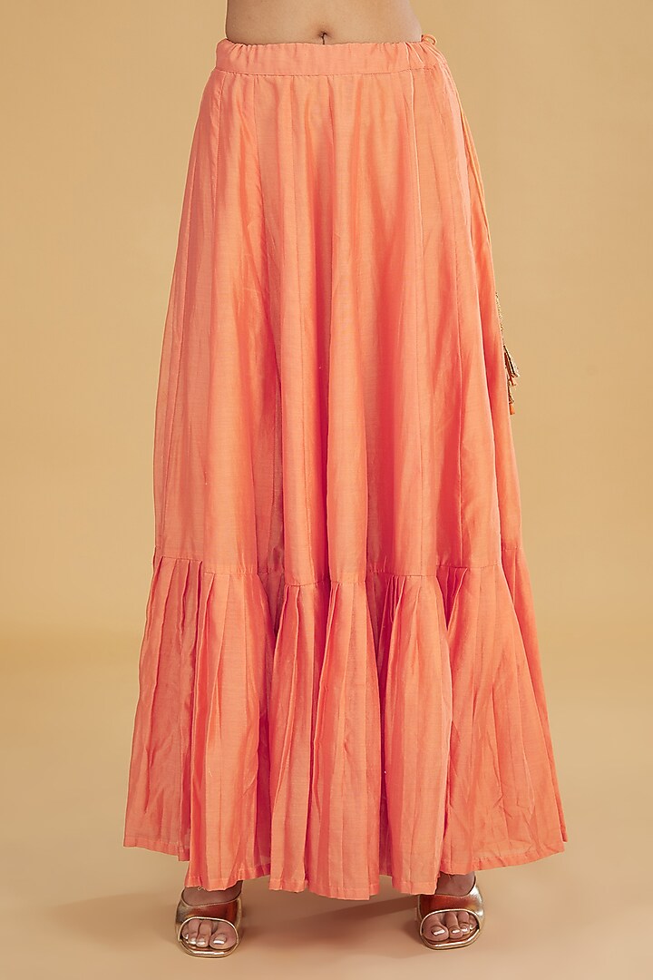 Orange Cotton Banarasi Floral Printed & Boota Embroidered Party Wear Anarkali Set by Aharin India at Pernia's Pop Up Shop