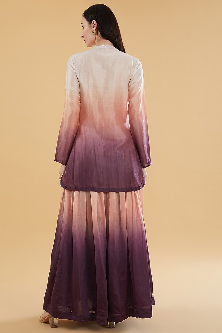 Ivory & Wine Chanderi Ombre Skirt Set by Aharin India at Pernia's Pop Up Shop