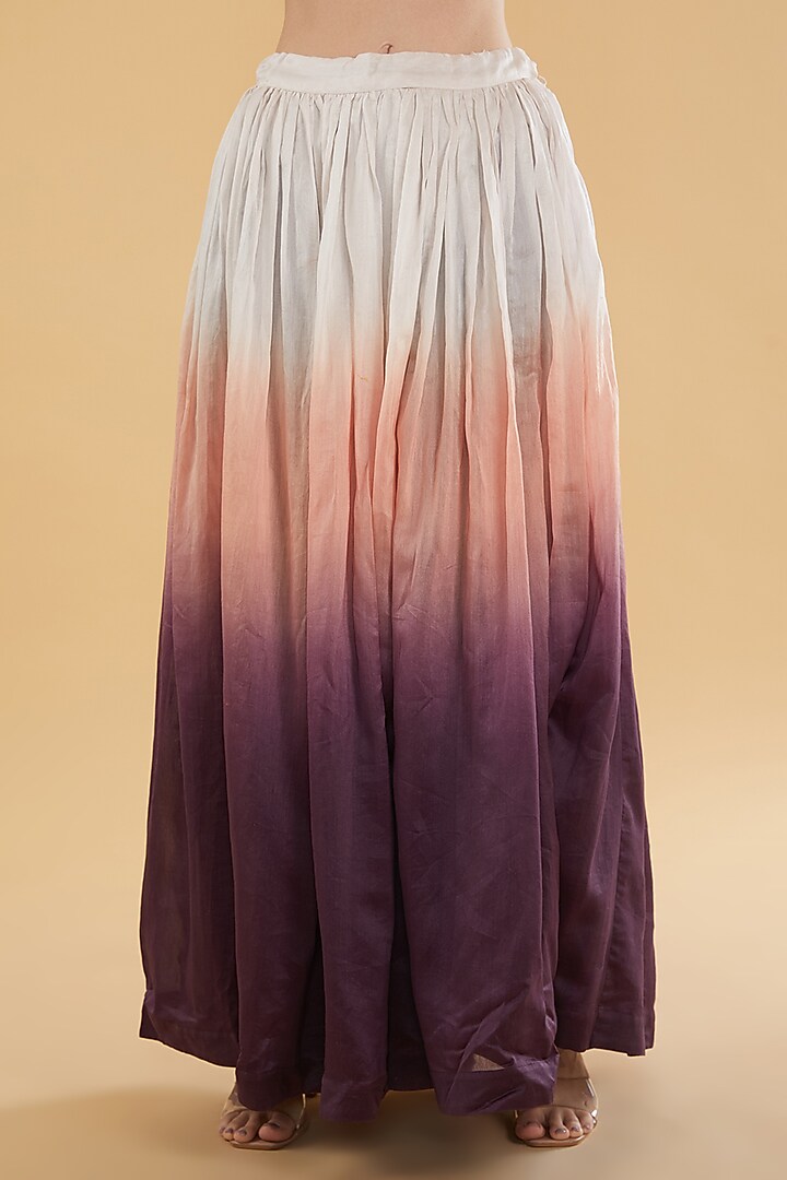 Ivory & Wine Chanderi Ombre Skirt Set by Aharin India at Pernia's Pop Up Shop