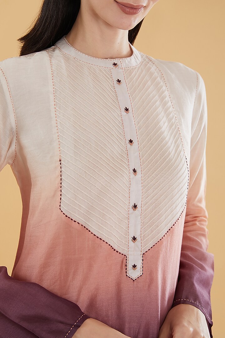 Ivory & Wine Chanderi Ombre Skirt Set by Aharin India at Pernia's Pop Up Shop