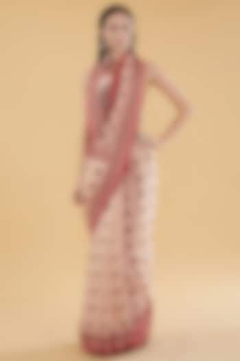 Peach Chanderi Floral Printed Party Wear Saree Set by Aharin India at Pernia's Pop Up Shop