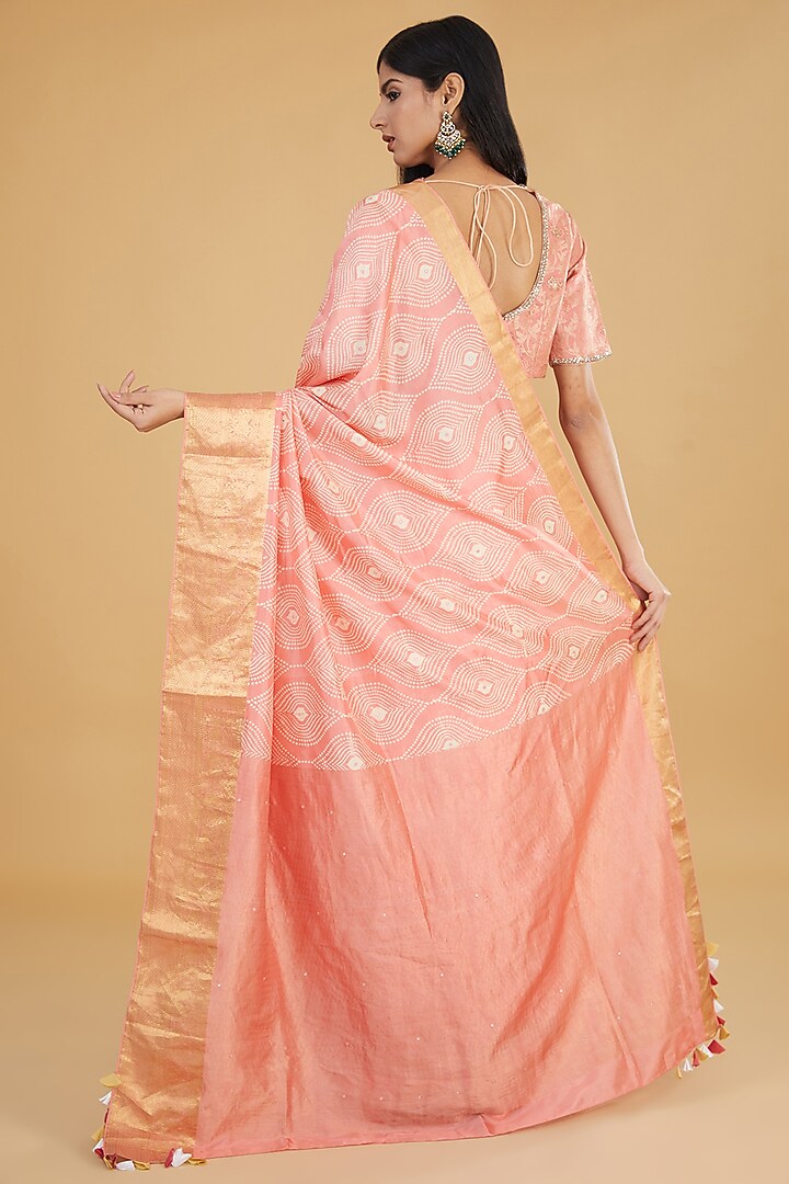 Peach Cotton Silk Printed Party Wear Saree Set by Aharin India at Pernia's Pop Up Shop