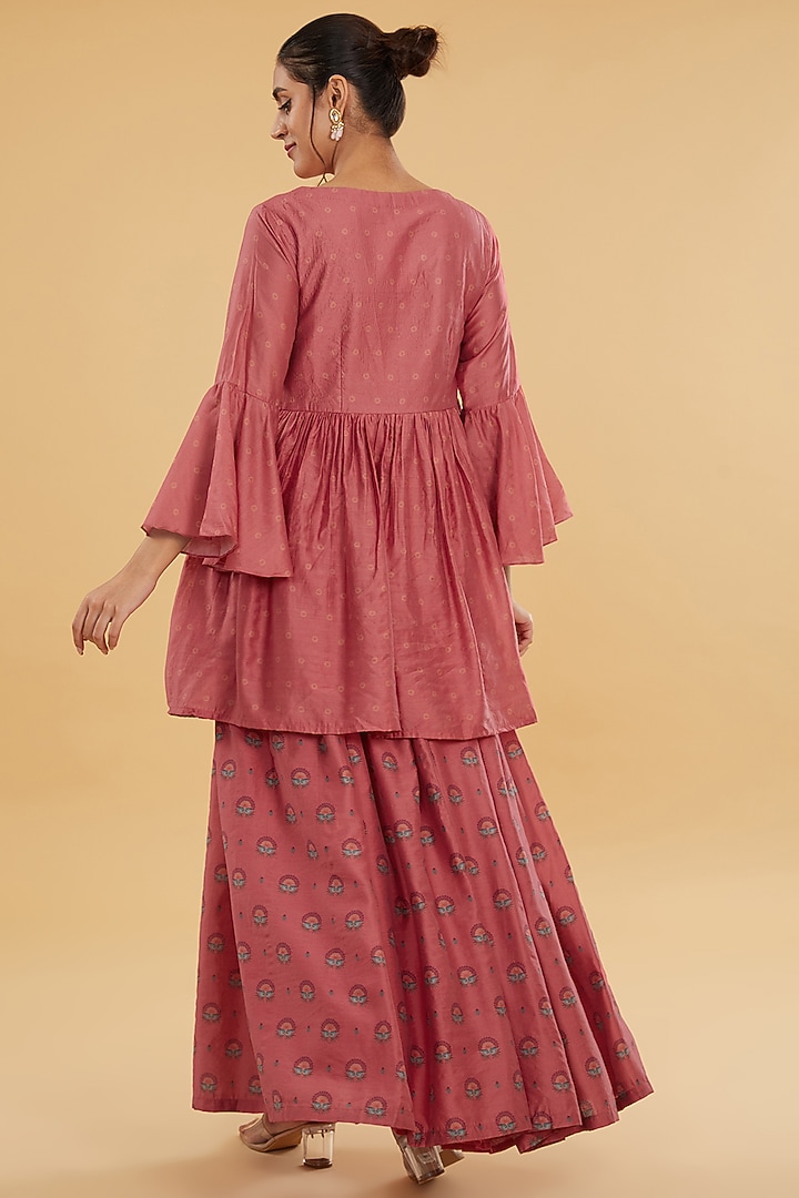 Pink Cotton Silk Floral Printed Skirt Set by Aharin India at Pernia's Pop Up Shop