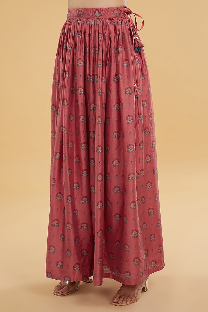 Pink Cotton Silk Floral Printed Skirt Set by Aharin India at Pernia's Pop Up Shop