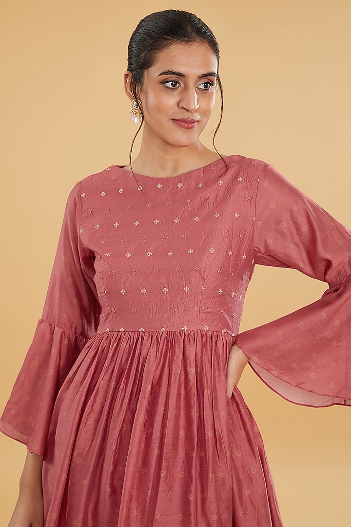Pink Cotton Silk Floral Printed Skirt Set by Aharin India at Pernia's Pop Up Shop