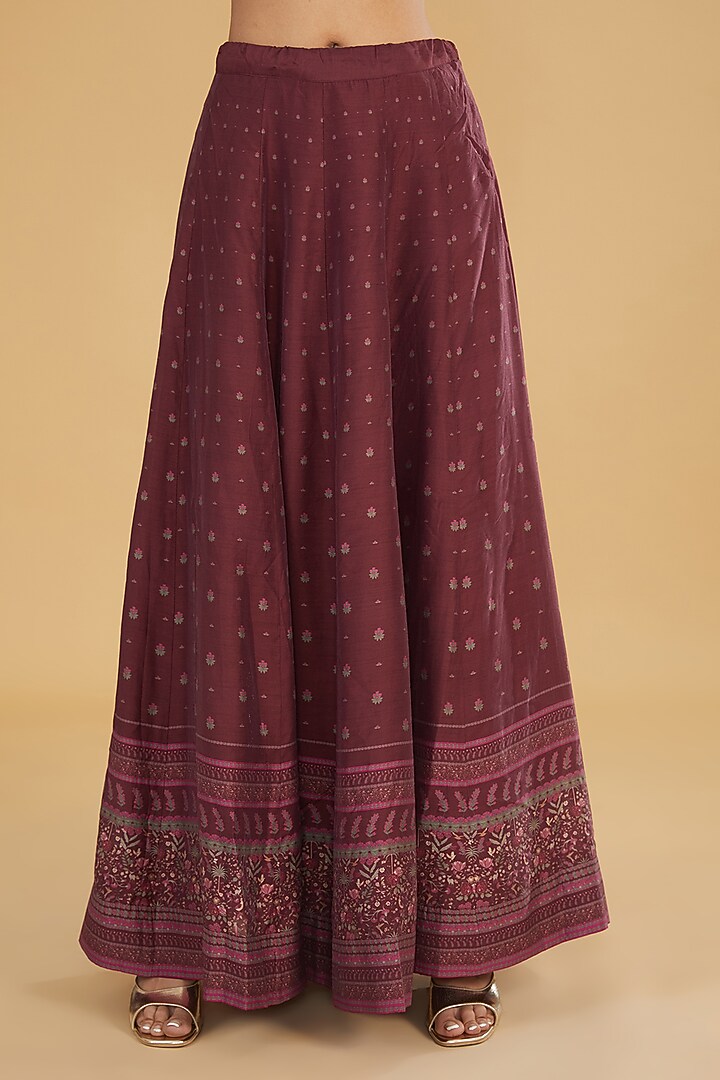 Maroon Cotton Silk Floral Printed Wedding Lehenga Set by Aharin India at Pernia's Pop Up Shop