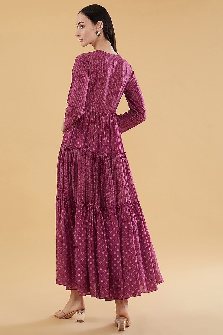 Maroon Cotton Silk Floral Printed Maxi Vacation Dress by Aharin India at Pernia's Pop Up Shop