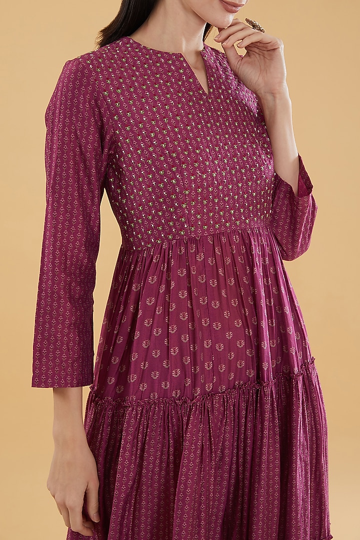 Maroon Cotton Silk Floral Printed Maxi Vacation Dress by Aharin India at Pernia's Pop Up Shop