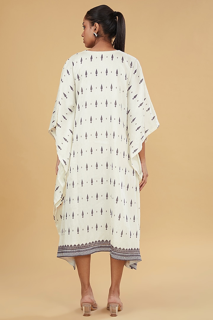 Black & White Cotton Silk Printed Kaftan by Aharin India at Pernia's Pop Up Shop
