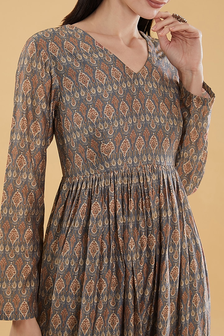 Teal Blue Cotton Silk Floral Printed Maxi Summer Dress by Aharin India at Pernia's Pop Up Shop