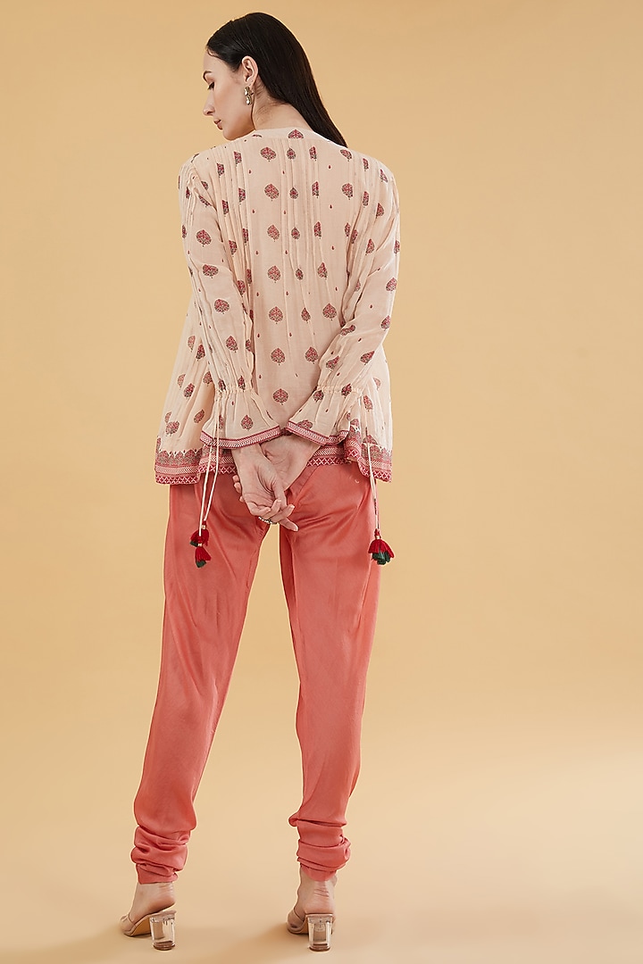 Peach Cotton Silk Pant Set by Aharin India at Pernia's Pop Up Shop