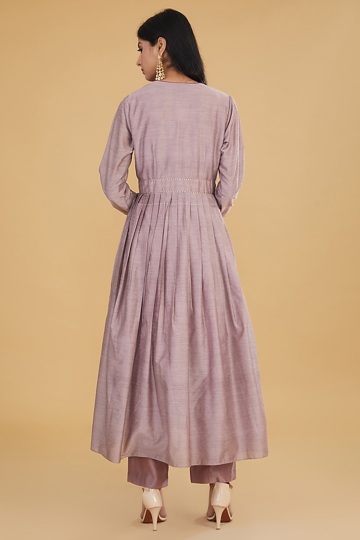 Mauve Cotton Silk Layered Kurta Set by Aharin India at Pernia's Pop Up Shop
