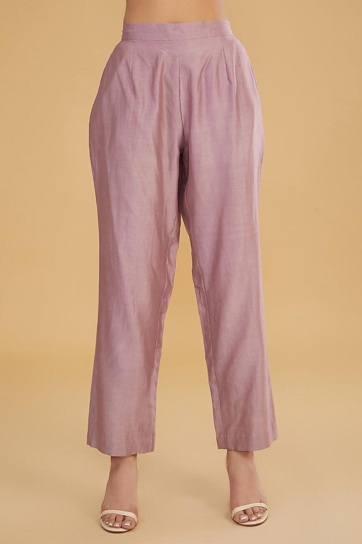 Mauve Cotton Silk Layered Kurta Set by Aharin India at Pernia's Pop Up Shop