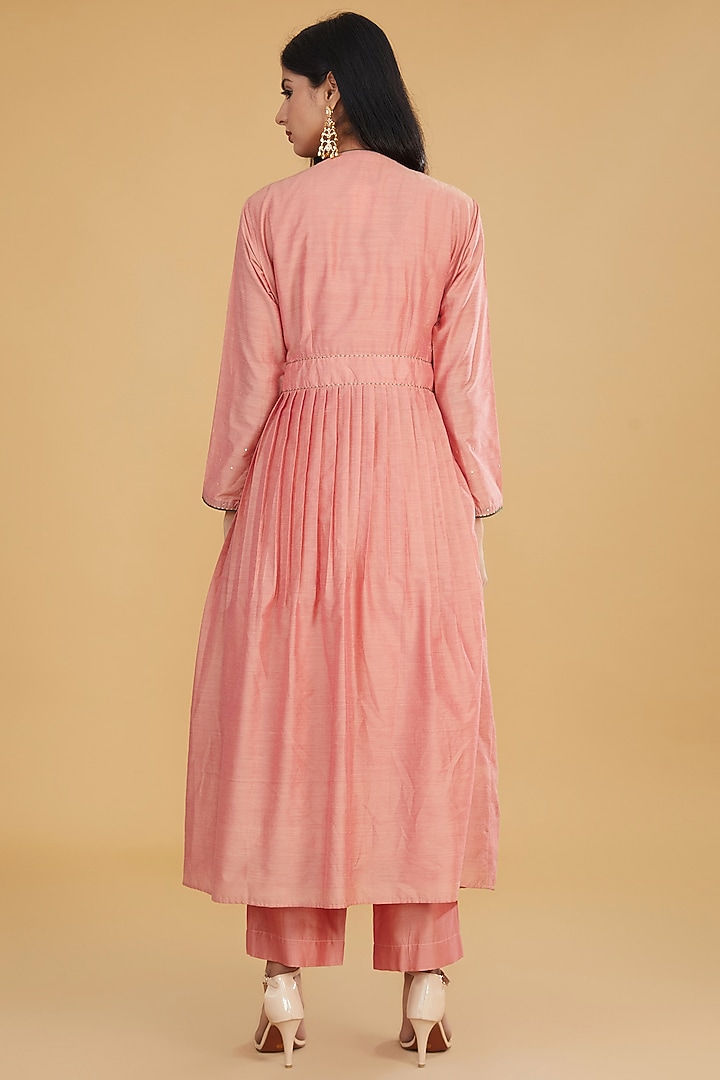 Peach Cotton Silk Layered Kurta Set by Aharin India at Pernia's Pop Up Shop