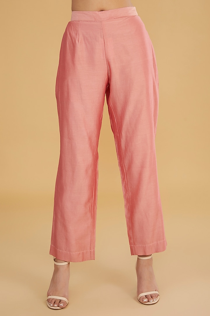 Peach Cotton Silk Layered Kurta Set by Aharin India at Pernia's Pop Up Shop