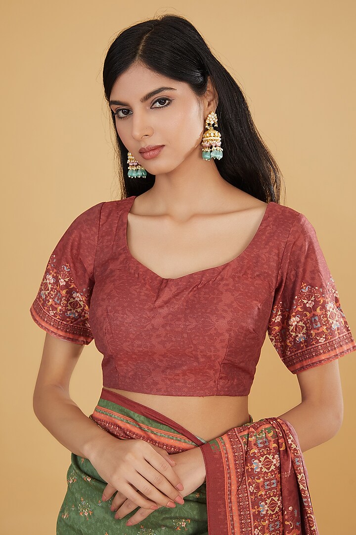 Green Cotton Silk Floral Printed Party Wear Saree Set by Aharin India at Pernia's Pop Up Shop