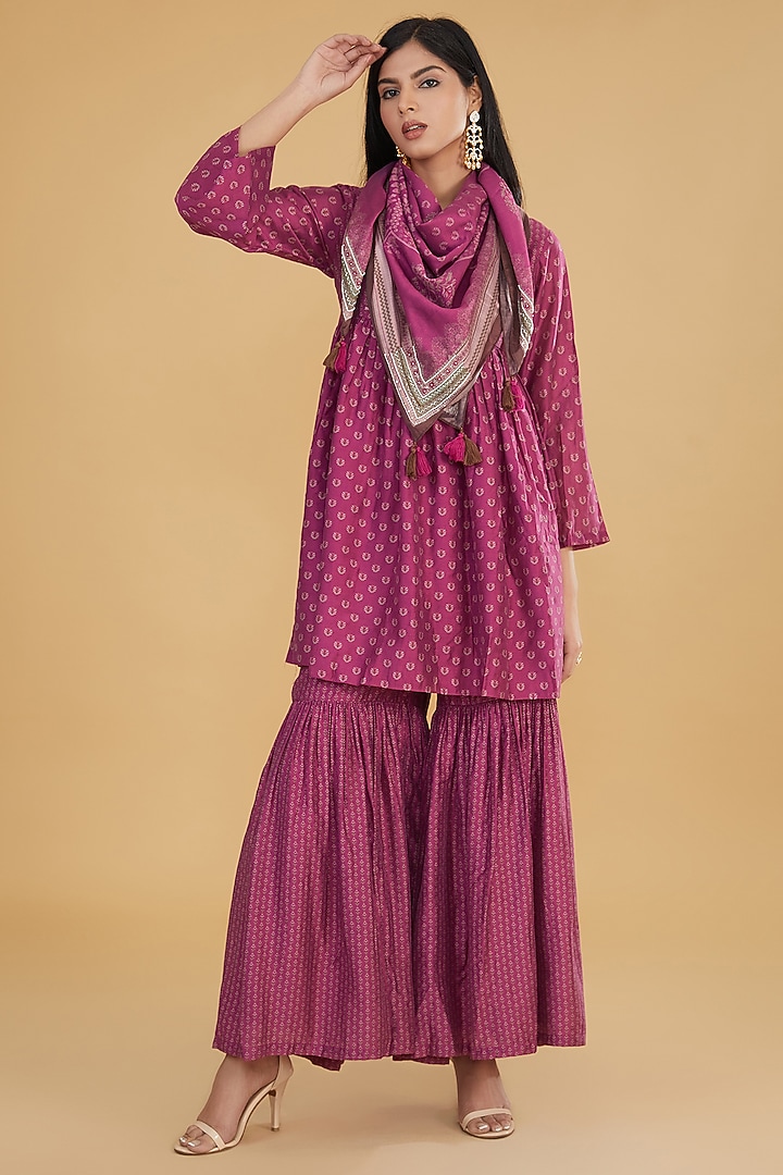Pink Cotton Silk Floral Printed Party Wear Sharara Set by Aharin India at Pernia's Pop Up Shop