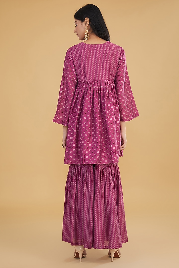 Pink Cotton Silk Floral Printed Party Wear Sharara Set by Aharin India at Pernia's Pop Up Shop